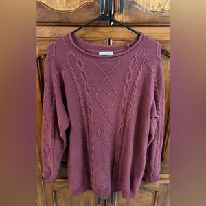 Alredine Burgundy Round Neck Geometric Cable Knit Sweater! Size Medium.